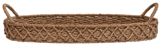 Creative Co-Op Decorative Oval Woven Seagrass Tray with Handles