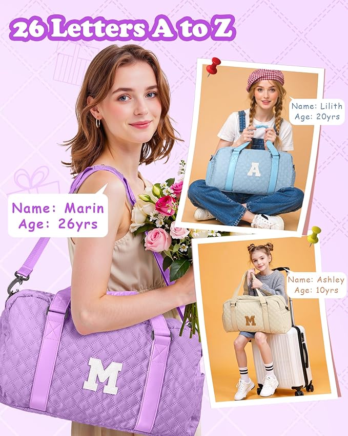 Elilier Gifts for Girls Age 10 11 12 13 14 15 16 17 18, Initial Travel Duffel Bag, Graduation Gifts for Her, Monogram Overnight Bag, Gift for Friend Sister Women gifts
