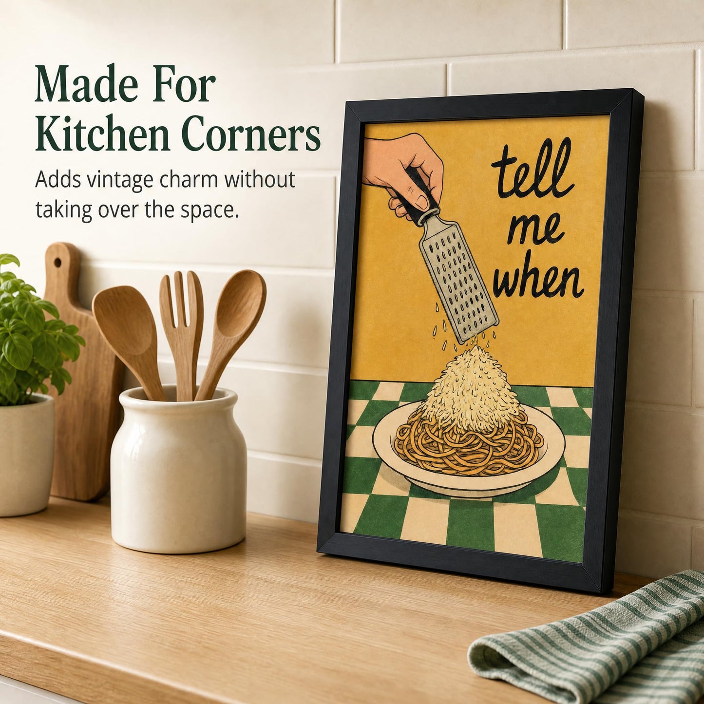 Framed Pasta Kitchen Wall Art Funny Food Inspired Kitchen Wall Decor Cheesy Pasta Lovers Painting Picture Spaghetti Canvas Prints Quirky Food Poster Artwork for Dining Room Home Decor