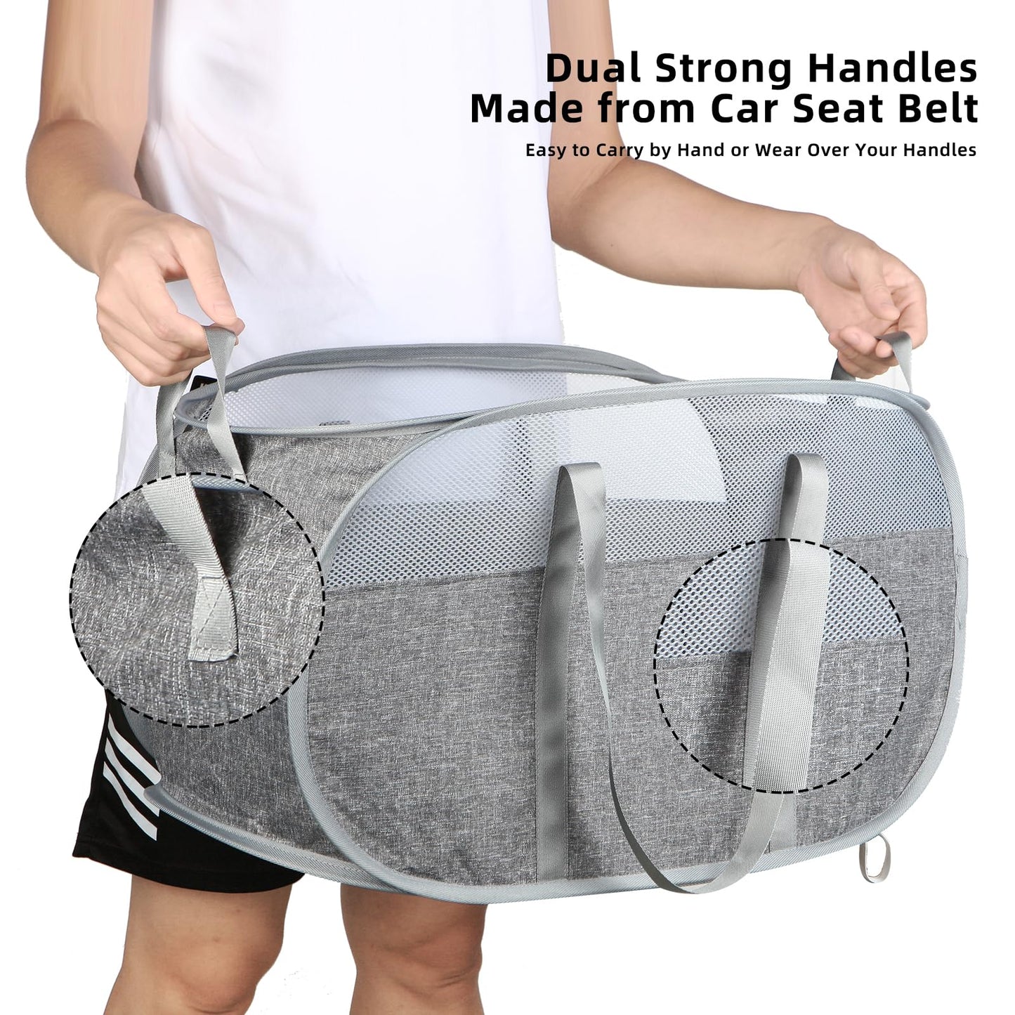 100L Collapsible Laundry Baskets, Tear Proof Pop Up Laundry Hamper with Dual Handles, Large Foldable Laundry Basket, Easy to Carry Laundry Hamper for Home, Laundry Room, Bedroom, Dorm, Travel Grey