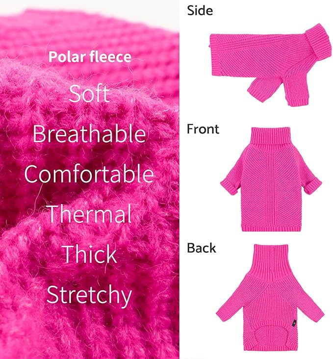 Fitwarm Valentines Dog Turtleneck Sweater, Dog Winter Clothes for Small Dogs Girl, Knitted Pet Coat, Cat Outfit, Hot Pink, Large
