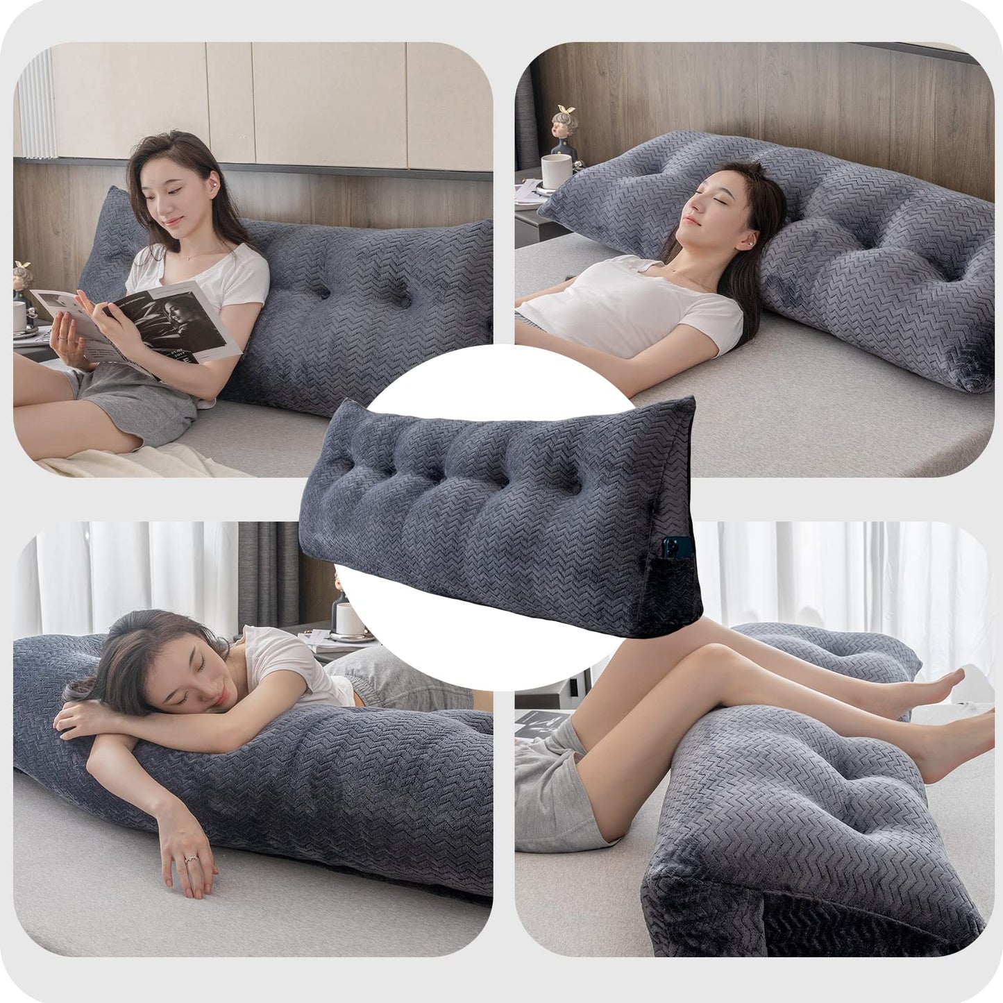 ZOEMO Large Bolster Triangular Headboard Wedge Backrest Positioning Support Bed Rest Reading Pillows Headboard Wedge Pillows for Day Bed with Removable Cover