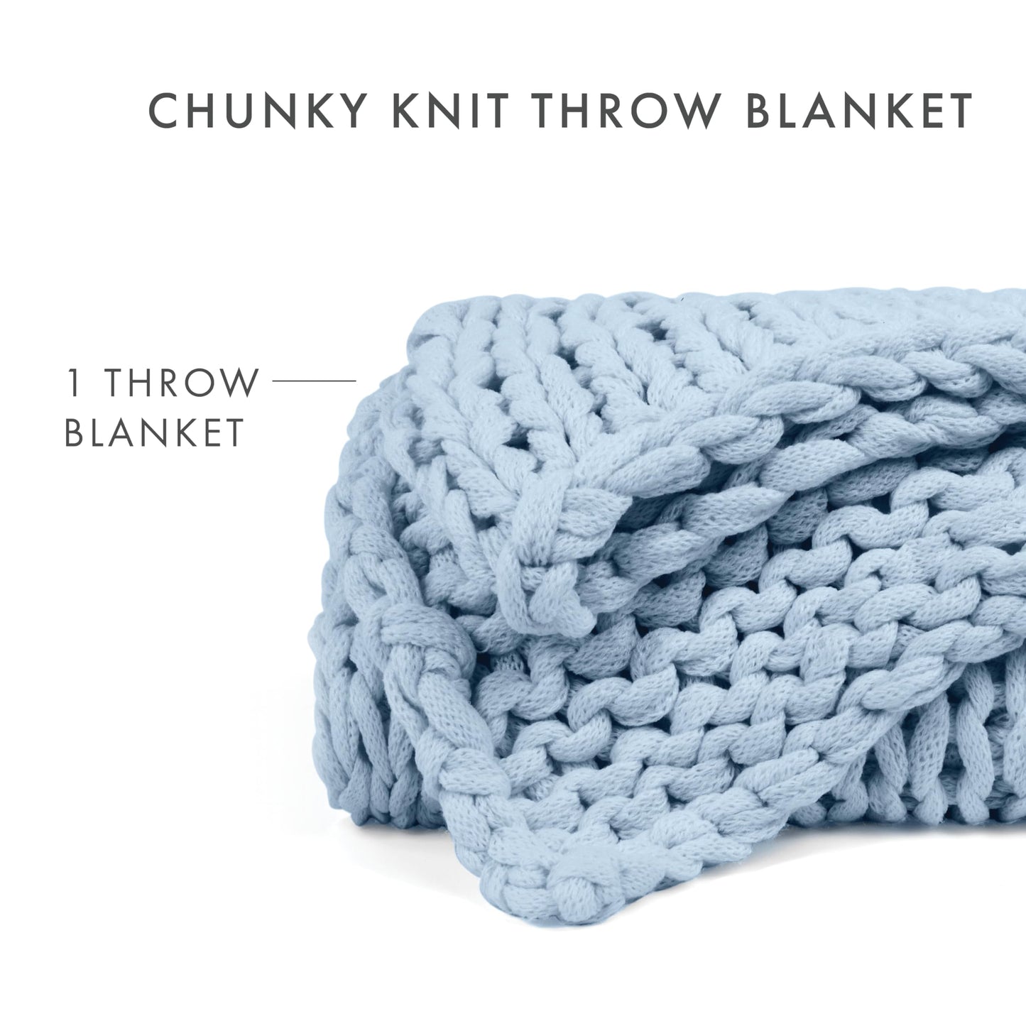 Linen Market Beddings Oversized Chunky Knit Throw Blanket-100% Ultra-Soft Acrylic Hypoallergenic - 47'' x 59'' Cozy Home Accent for Snuggling, Lounging, and Stylish Décor (Light Blue)