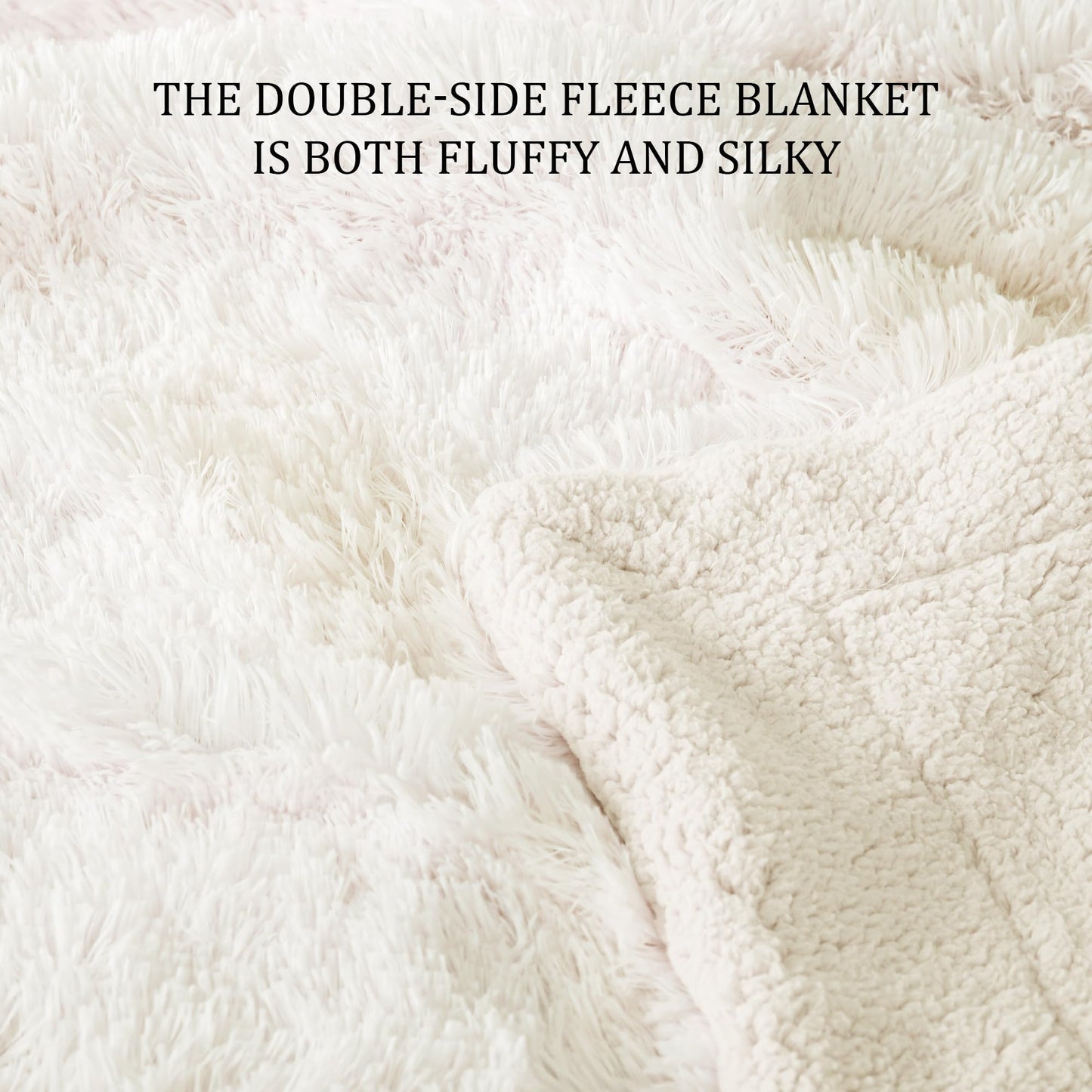 Exclusivo Mezcla Fuzzy Faux Fur Bed Blanket Queen Size, Reversible Shaggy Sherpa Fleece Blankets, Fluffy Plush Warm Throws for Couch, Bed, 90X90 Inches, White