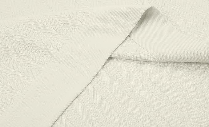 Threadmill Luxury Cotton Blankets for King Size Bed | All-Season Cozy 100% Cotton King Size Blanket | Herringbone Soft Fall Thermal Blanket fits Cal King Size Bed | Tusk White