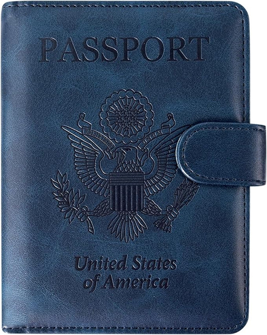 ACdream Blue Unisex Passport and Vaccine Card Holder, RFID Blocking, Faux Leather, 20 in