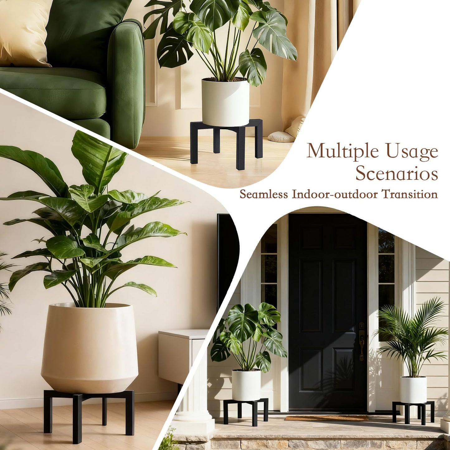 Kriico 2 Pack 14" Metal Plant Stand Indoor Outdoor, Heavy Duty Plant Stools Indoor, Mid Century Modern Planter Holders, Low Short Plant Pot Stands, Black, Fit 8"-14" Pot