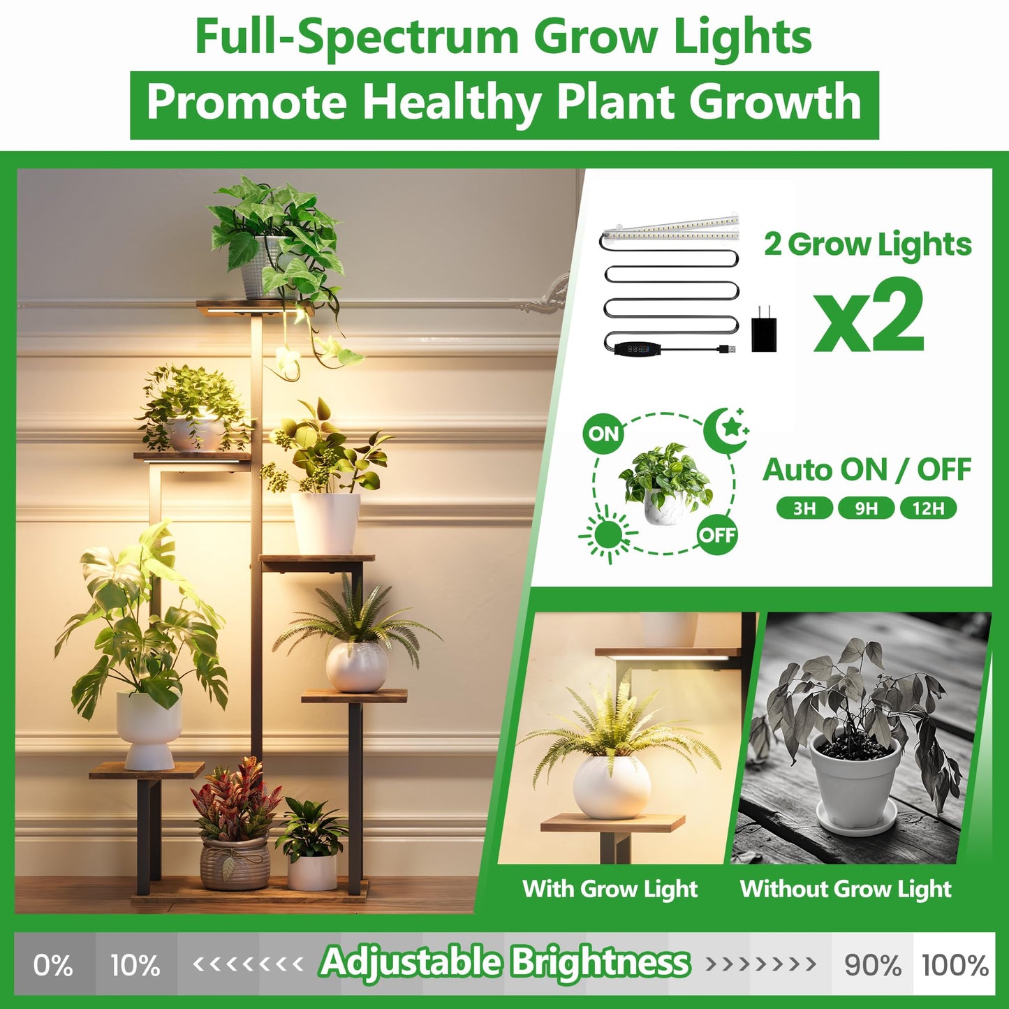 MemoCastle Plant Stand Indoor with Grow Lights - Tiered Corner Shelf Small Metal Lighted Flower Rack Multiple