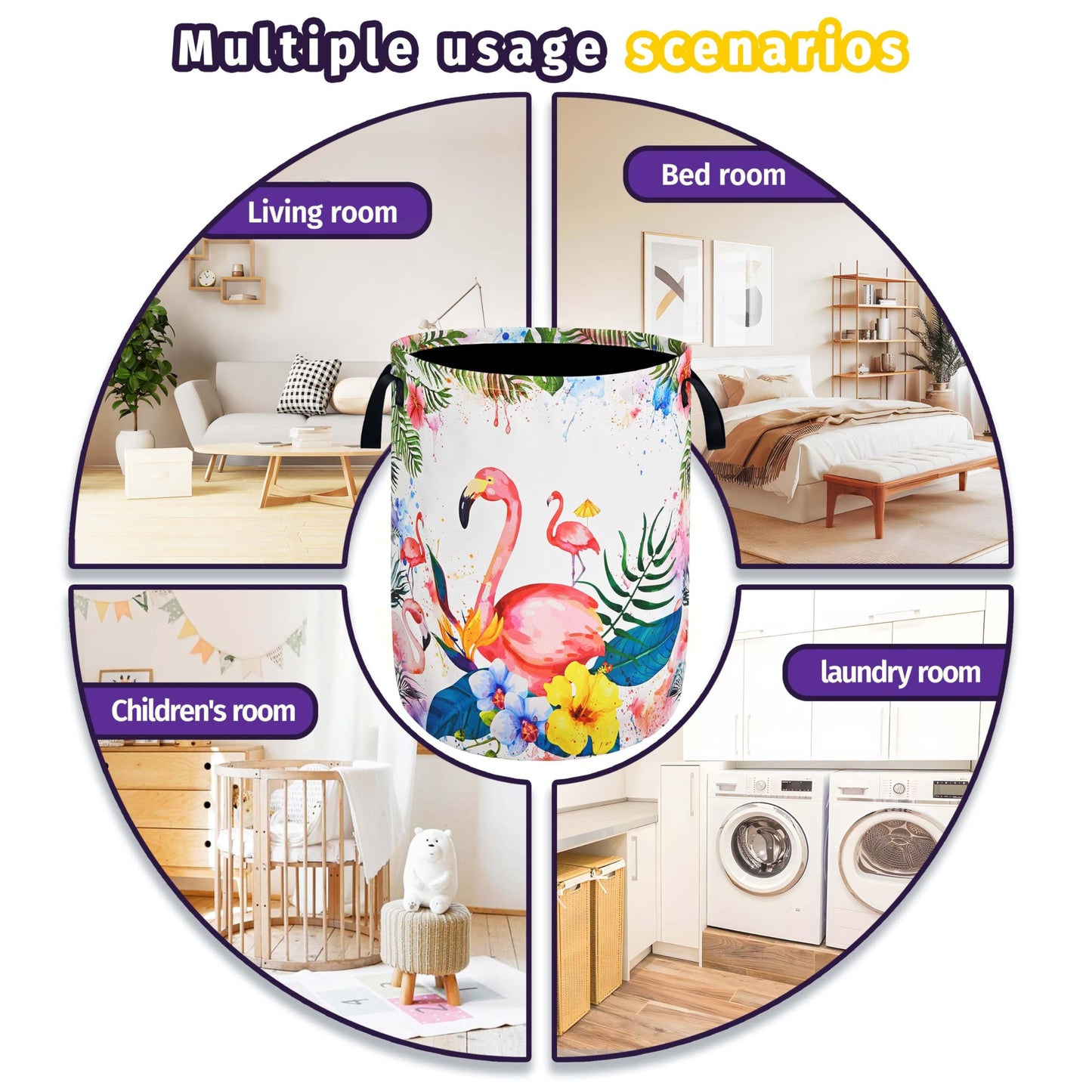 Pink Flamingo Laundry Basket Tropical Leaves Flower Oxford Cloth With Handles Foldable And Portable Colorful Laundry Hamper For Laundry Room/Bedroom/Living Room/Children'S Room (18.9 X 16.5 In)