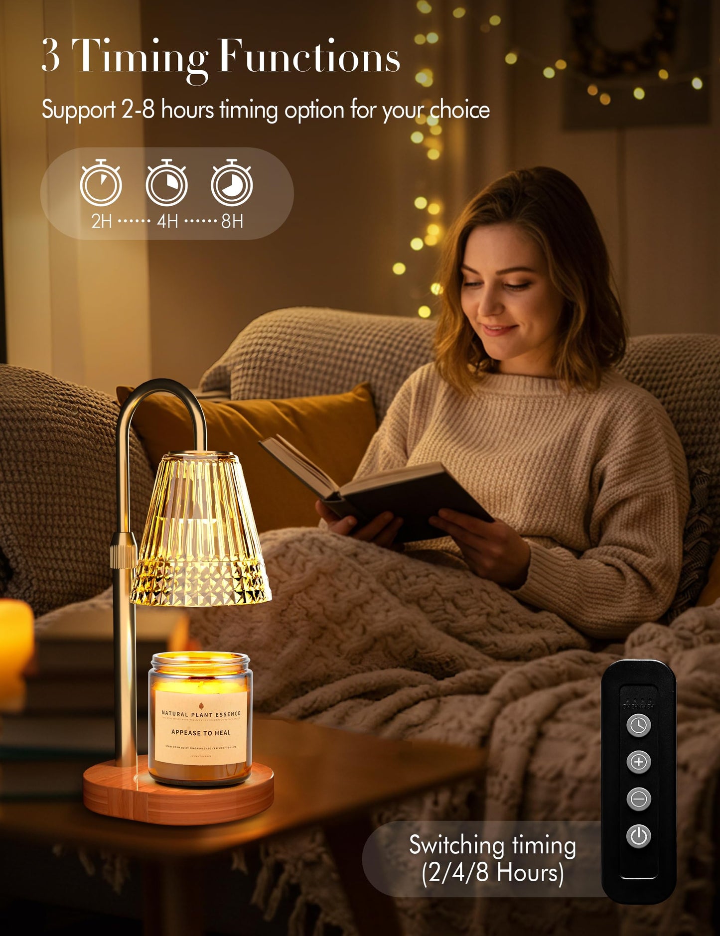 Candle Warmer Lamp with Timer Dimmer: Height Adjustable Wax Melt Warmer for Scented Jar Candles with 2 Bulbs, Christmas Birthday Gifts for Women Mom, House Warming Gifts New Home Room Office Decor