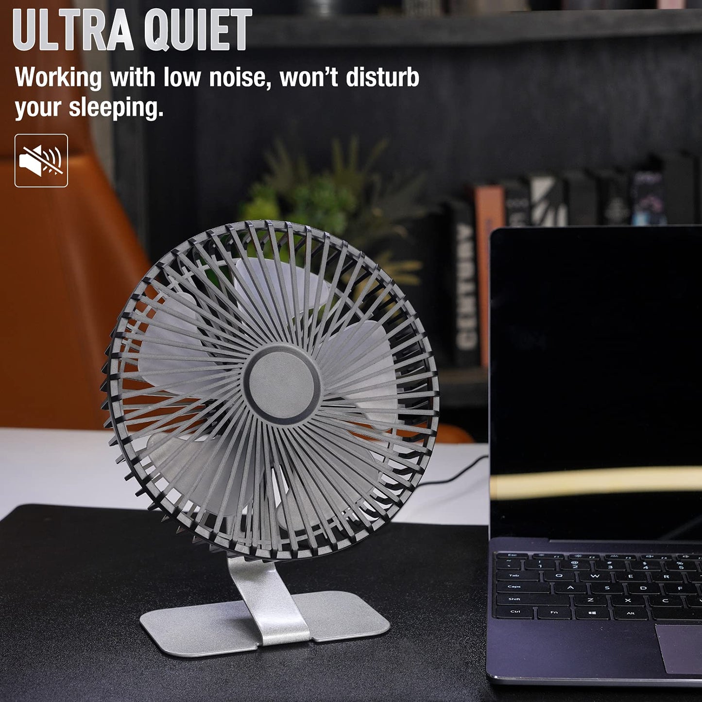 SLENPET 6 inch USB Small Desk Fan, 4 Speeds, Ultra-quiet, 90° Adjustment for Better Cooling, Portable Mini Powerful Desktop Table Fan, Mini Personal Fan for Home Office, Metal Base, Silver
