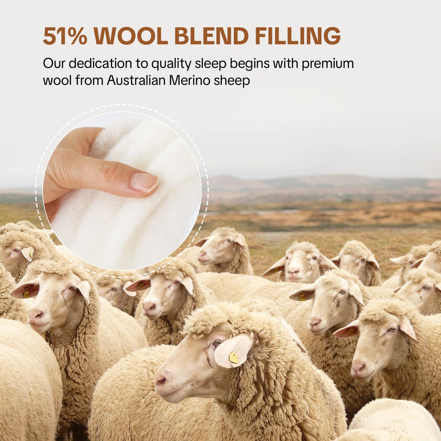 HOMBYS All-Season Wool Blend Comforter, 51% Merino Wool & 49% Fiber Fill, Breathable Soft Duvet Insert with 100% Cotton Shell, Warm & Lightweight Bedding for Year-Round Comfort, King