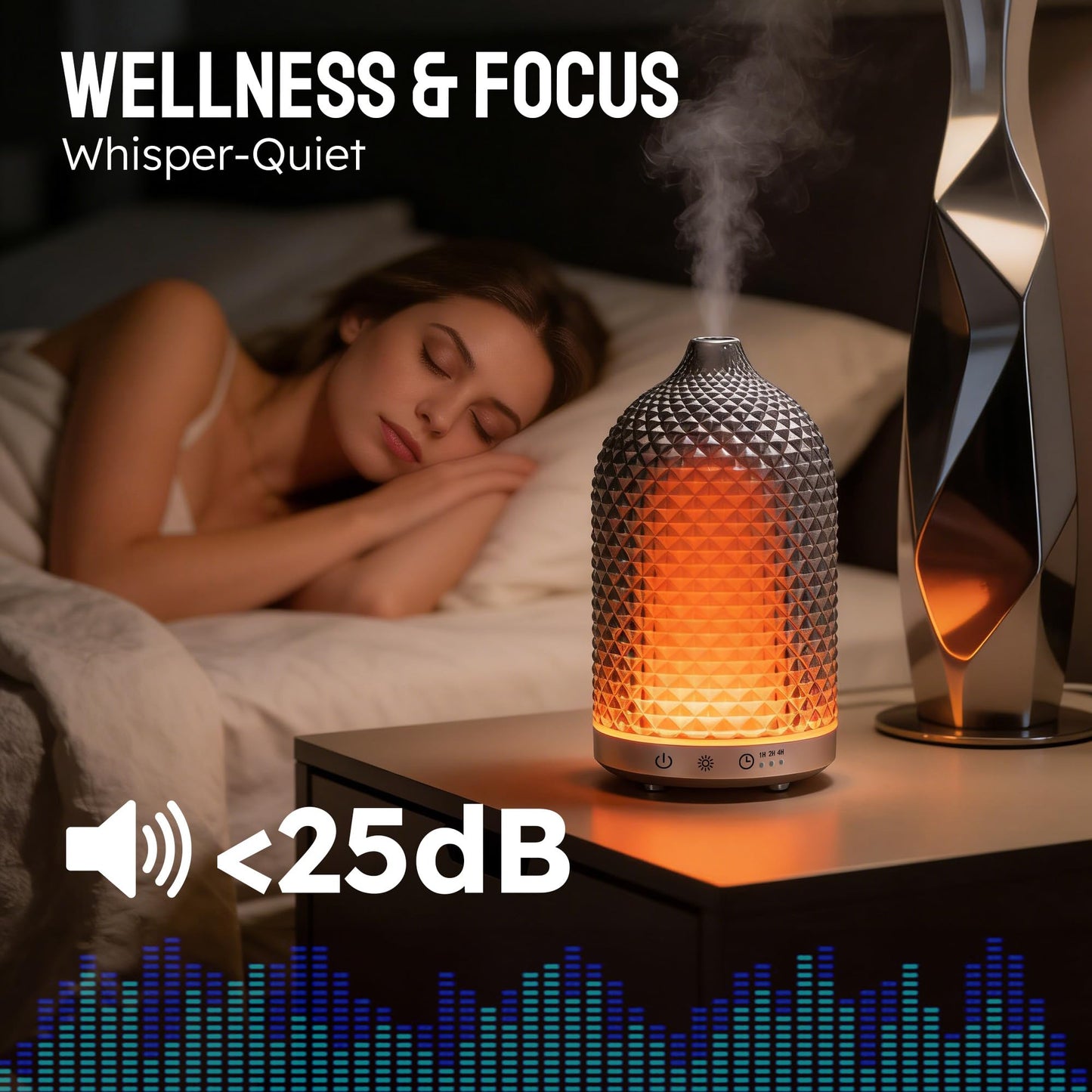Peuesty Essential Oil Diffuser 150ml, Glass Diffuser with Ultrasonic Small Humidifier, 7 Color Lights, 1/2/4H Timer, Quiet Auto Shut-Off Oil Diffuser for Bedroom, Home, Office (Silvery)