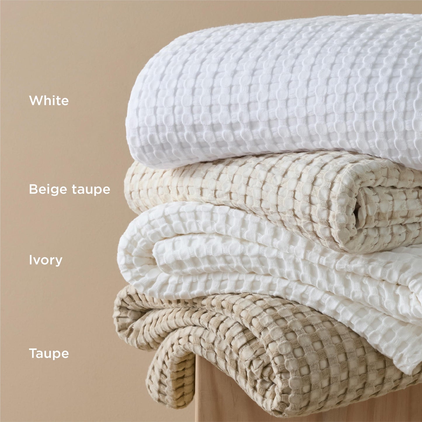 Bedsure Cooling Waffle Queen Size Blanket - Lightweight Cotton Summer Blanket of Rayon Derived from Bamboo for Hot Sleepers, Luxury Throws for Bed, Couch and Sofa, Ivory, 90x90 Inches