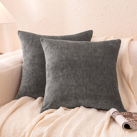 Amazon Basics Chenille Throw Pillow Covers, Home Decor Cushion Cover for Bedroom Living Room Couch Bed, 20" W × 20" L, Dark Gray