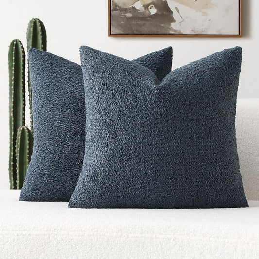 FUTEI Pack of 2 Haze Blue Decorative Throw Pillow Covers 22x22 Inch Soft Cozy Solid Boucle Textured Cushion Case,Modern Home Decor for Couch Bed Living Room