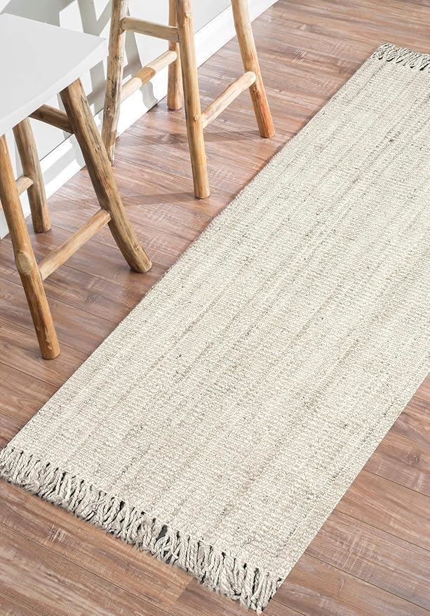 nuLOOM 9x12 Daniela Jute Tassel Hand Woven Area Rug, Off White, Solid Chunky Farmhouse Design, Natural Fiber, For Bedroom, Dining Room, Living Room, Hallway, Office, Entryway