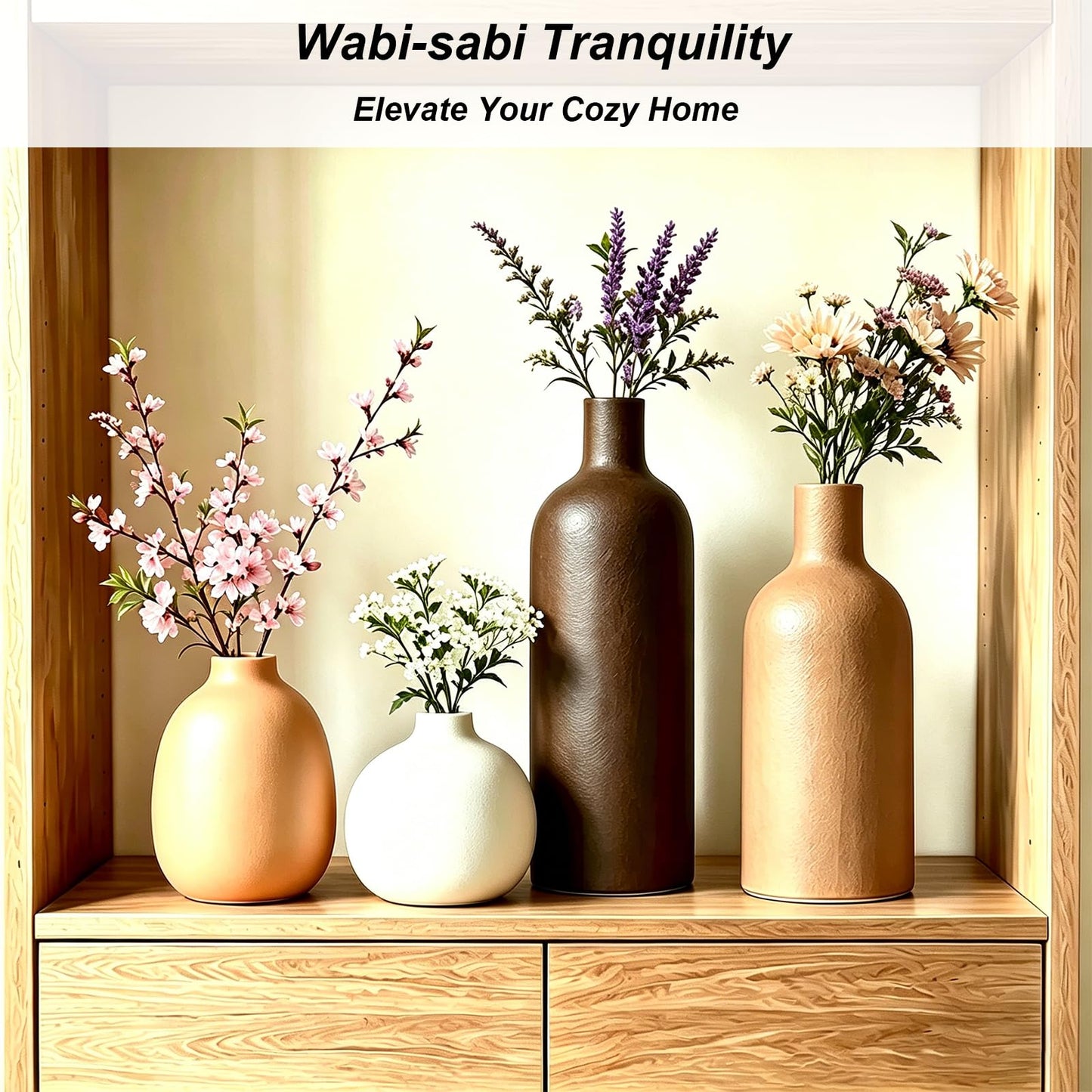 Upgraded Ceramic Vases Set for Home Decor, 4 Piece Modern Neutral Room Decor Desk Vase Bedroom Decor Flower Vase for Table Shelf Office Kitchen, Happy Birthday Gifts for Women Mom Men (Oval-4pcs)