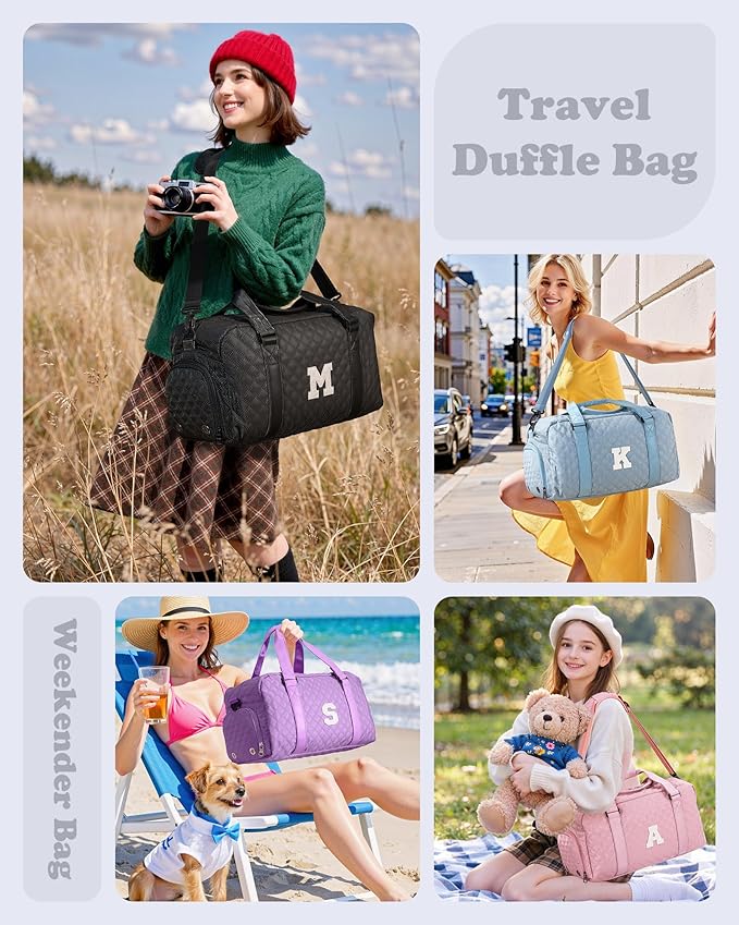 Elilier Personalized Gifts for Girls 8-18 Age, Initial Travel Duffel Bag, Gym Bag, Gift for Kids, Monogram Overnight Bag, Niece Gifts Mother In Law Gifts Birthday Gifts, Graduation Gifts