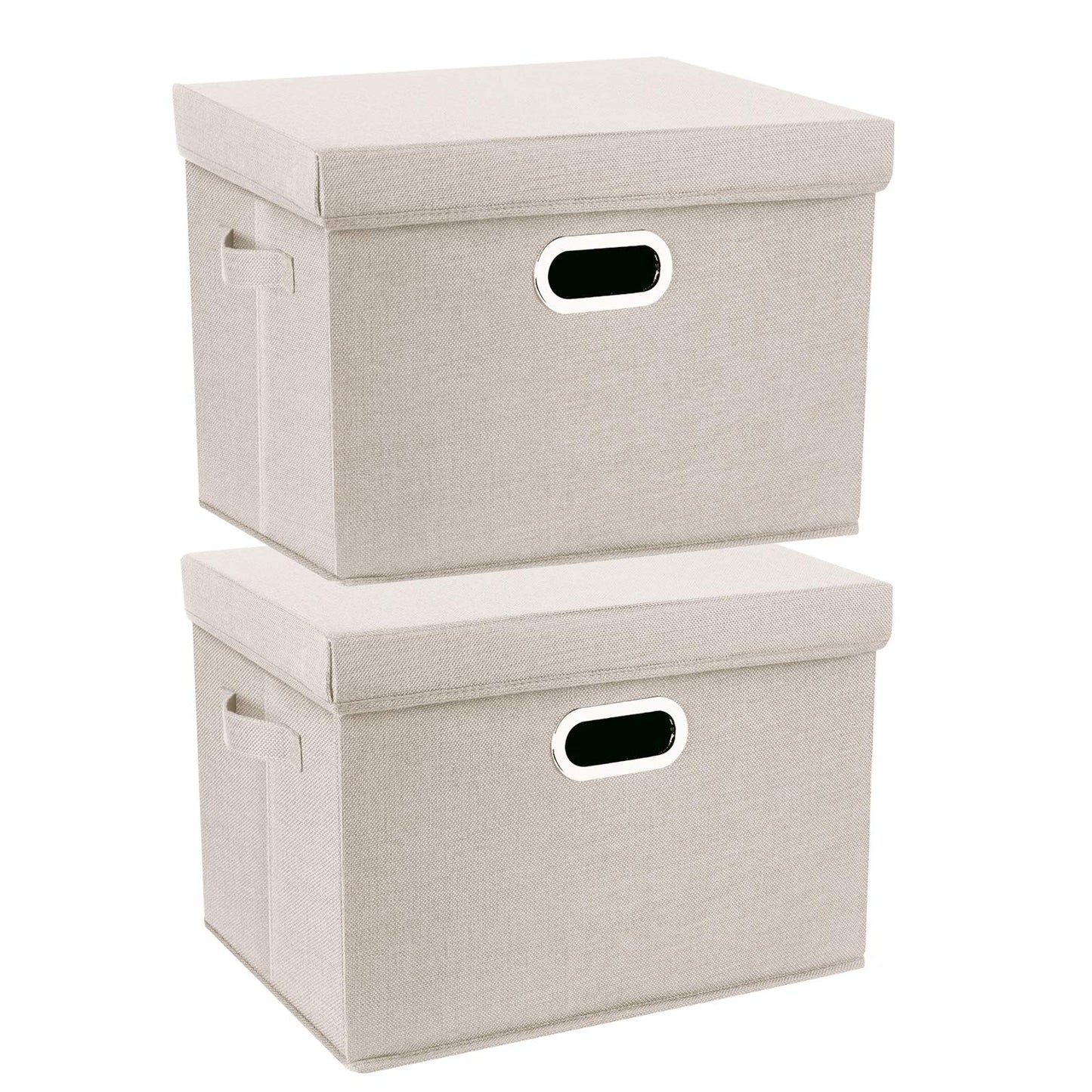 TYEERS Collapsible Storage Bins With Lids, Large Fabric Storage Boxes - 2 Pack - Beige