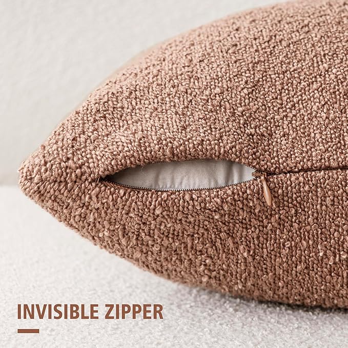 Foindtower Decorative Textured Boucle Throw Pillow Covers Accent Solid Pillow Cases Neutral Soft Cozy Couch Cushion Case for Chair Sofa Bedroom Living Room Home Decor 20x20 Inch,1PC,Dusty Orange Hazel