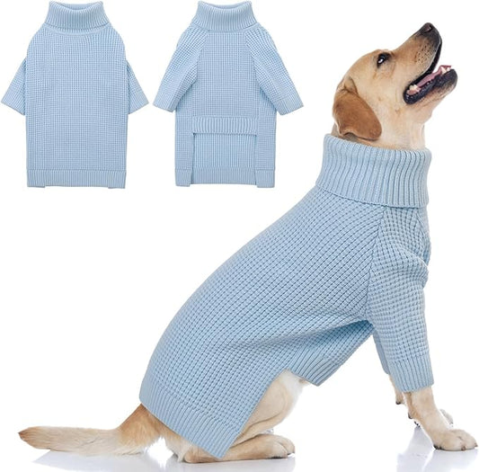 Queenmore XXL Dog Sweater, Dog Sweaters for Large Breeds, Turtleneck Pet Sweaters, Cold Weather Doggie Sweatshirt, Extra Large Pet Sweaters, Blue 2XL
