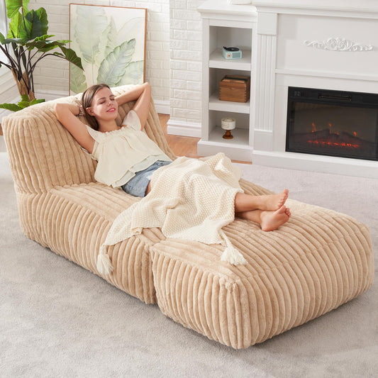 Bean Bag Chairs for Adults Giant Bean Bag Chair Memory Foam BeanBag Chair Bean Bag Sofa with Filler Faux Fur Fireside Beanbags Lazy Sofa for Living Room Bedroom Office (Khaki, Large)