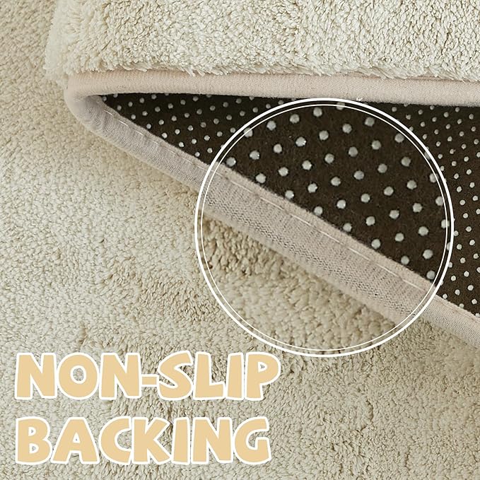 jinchan Solid Plush Area Rug 3x5 Performance Shaggy Washable Rug Indoor Soft Modern Faux Wool Cozy Non Slip Carpet for Living Room Kids Room Bedroom Dining Room Nursery Ivory