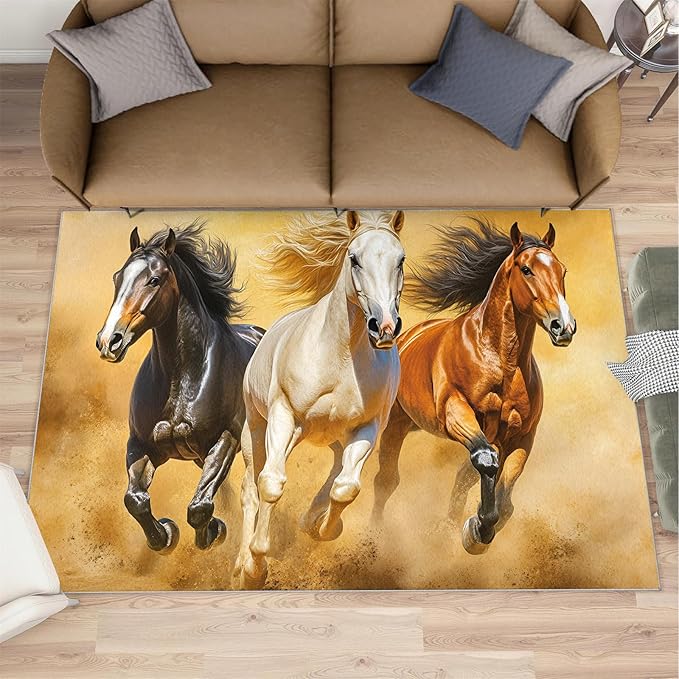 Horses 2x3 Area Rugs for Living Room Stouts Washable Rug Desert Landscape Rug Non Slip Low Pile Soft Area Rugs for Bedroom Bedside Dining Room Kids