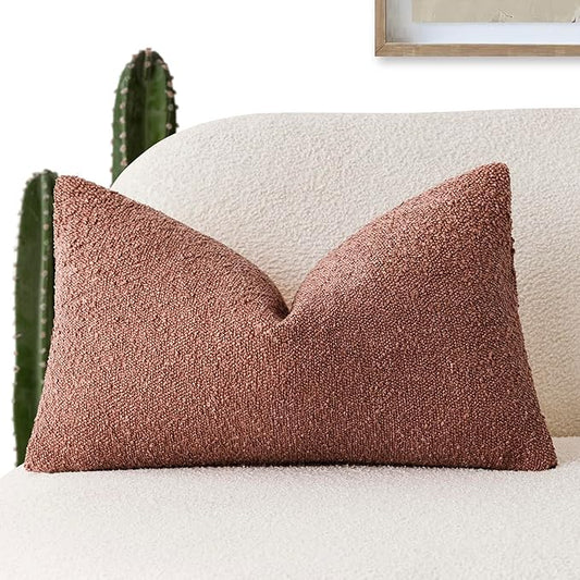 Foindtower Decorative Textured Boucle Throw Pillow Covers Accent Solid Lumbar Pillow Cases Neutral Soft Couch Cushion Case for Chair Sofa Bedroom Living Room Home Decor 12x20 Inch,1PC,Orange Rust Red