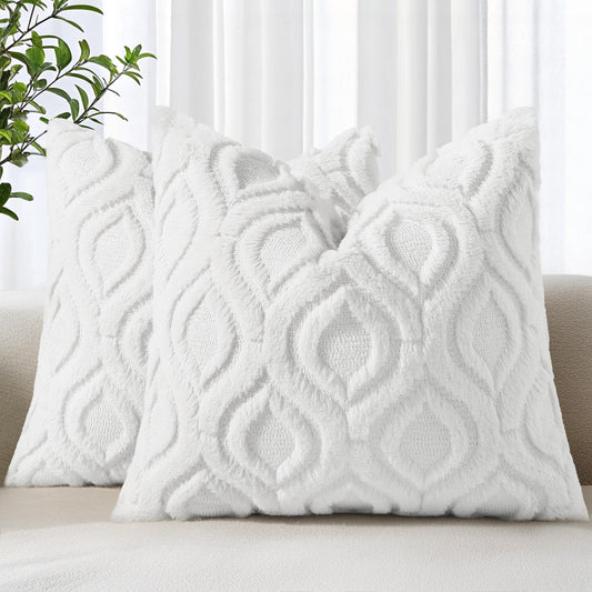 decorUhome Throw Pillow Covers 24x24 Inch Set of 2, Soft Plush Faux Wool White Solid Couch Pillow Covers, Accent Euro Sham Farmhouse Neutral Square Pillow Cases for Sofa Bed Living Room