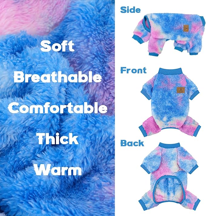 XPUDAC Dog Sweater, Dog Winter Clothes for Small Medium Dogs Girl Boy Fleece Doggy Pajamas for Winter Christmas, Tie-Dye01, Small