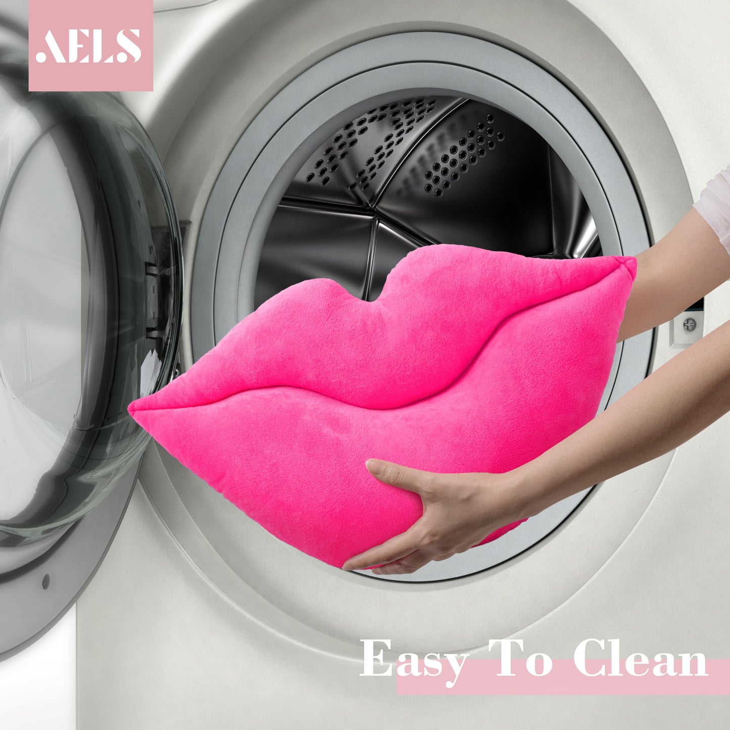 AELS 3D Large Lips Throw Pillows Smooth Soft Velvet Decorative Throw Pillows Love Pillows Cute Pillow Set of 2 for Couch Sofa Bed Living Room Bedroom, Vivid Pink