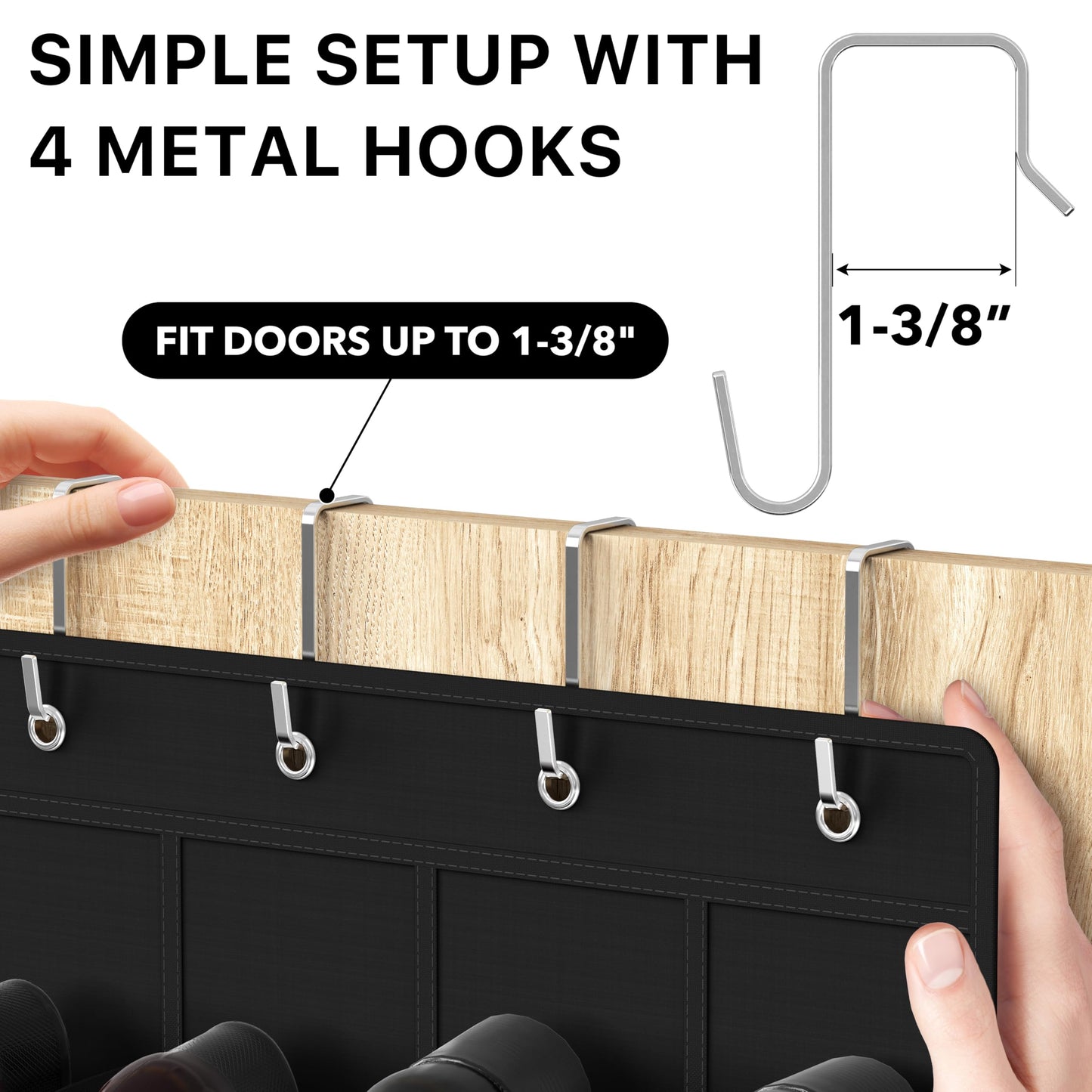 Simple Houseware 24 Pockets - Crystal Clear Over The Door Hanging Shoe Organizer, Black (64'' x 19'')