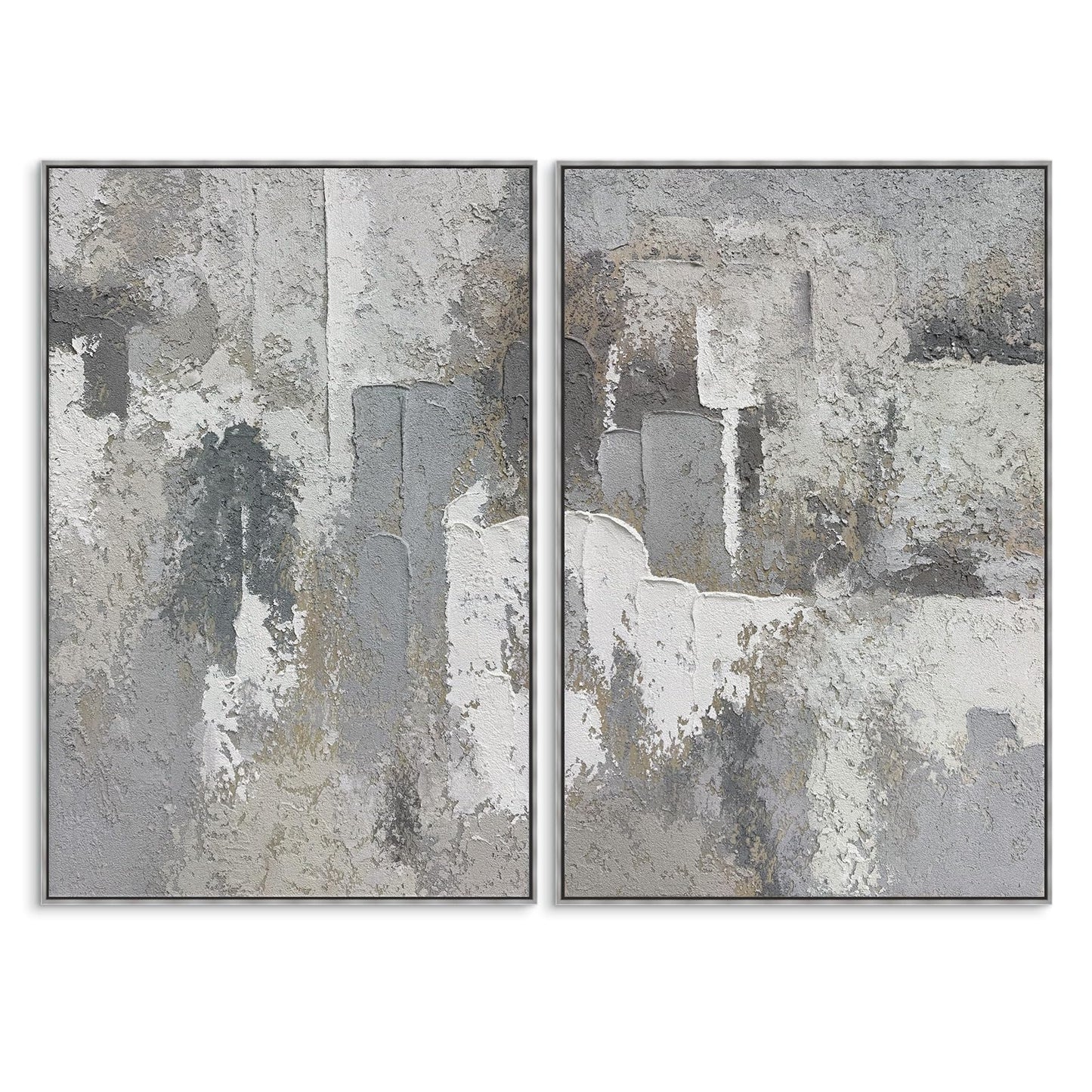 SAFERRYHOME Abstract 3D Textured Wall Art Hand Painted, Large Minimalist Texture Framed Canvas Wall Decor, Neutral Modern Gray White Painting Artwork for Home Office Living Room, 24"x36"x2