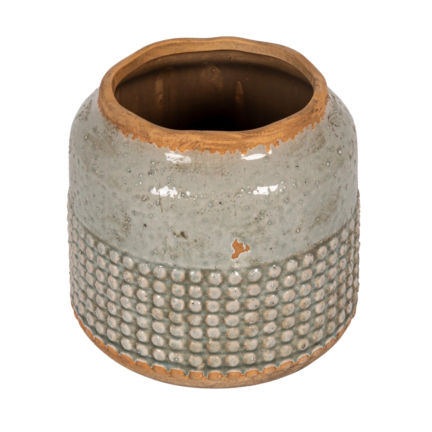 Creative Co-Op Round Terra-Cotta Hobnail Planter Vase with Heavily Distressed Finish, Grey