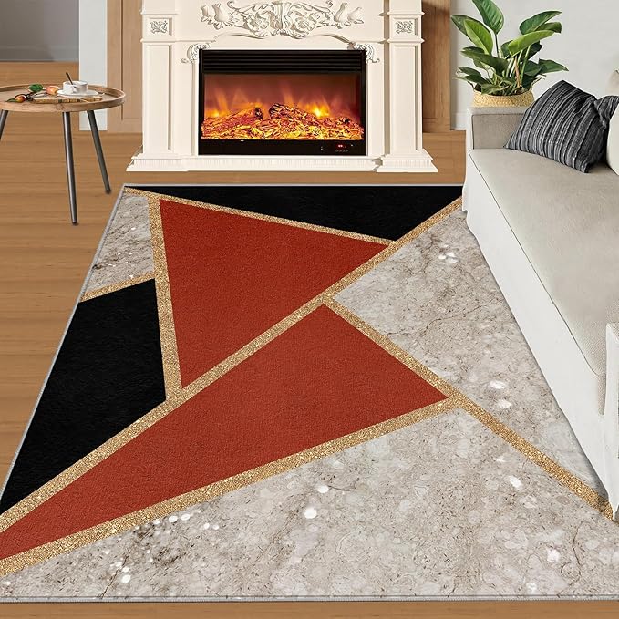 Geometric Marble Carpet Abstract Marble Texture Area Rugs 3D Modern Geometry Area Carpet Irregular Geometric Art Rug for Living Room Dining Room 7x8ft