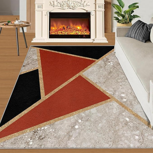 Geometric Marble Carpet Abstract Marble Texture Area Rugs 3D Modern Geometry Area Carpet Irregular Geometric Art Rug for Living Room Dining Room 7x8ft