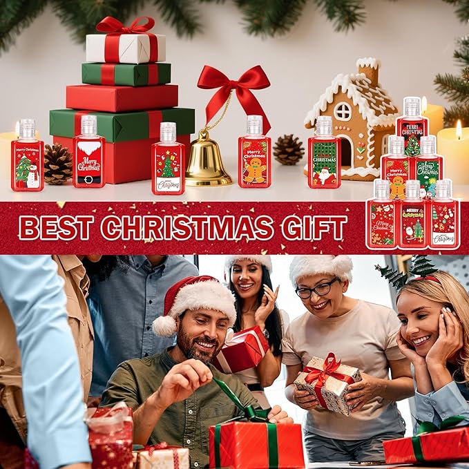 50 Pcs Christmas Mini Hand Sanitizer Bulk Christmas Gifts Favors 1fl oz Travel Size Hand Soap Gifts Small Hand Sanitizer Thank You Gifts for Xmas Goodie Bags Stocking Stuffers (Classic)