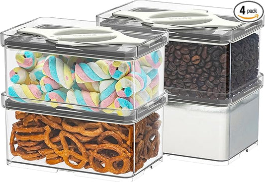 Prestoor 4-Pack Small Pantry Containers, 0.8 QT/0.76 L Clear SAN Food Storage Canisters with Twist-Lock Lids, Stackable for Sugar, Tea Bags, Seasoning, Nuts, Snacks White
