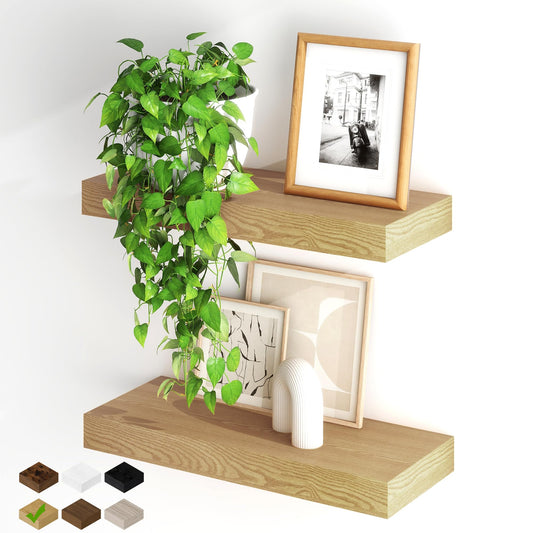 Fun Memories Floating Shelves for Wall, 20Inch Floating Shelves Set of 2, Hanging Shelf with Invisible Brackets, Wood Shelves for Living Room, Bedroom, Kitchen, Oak
