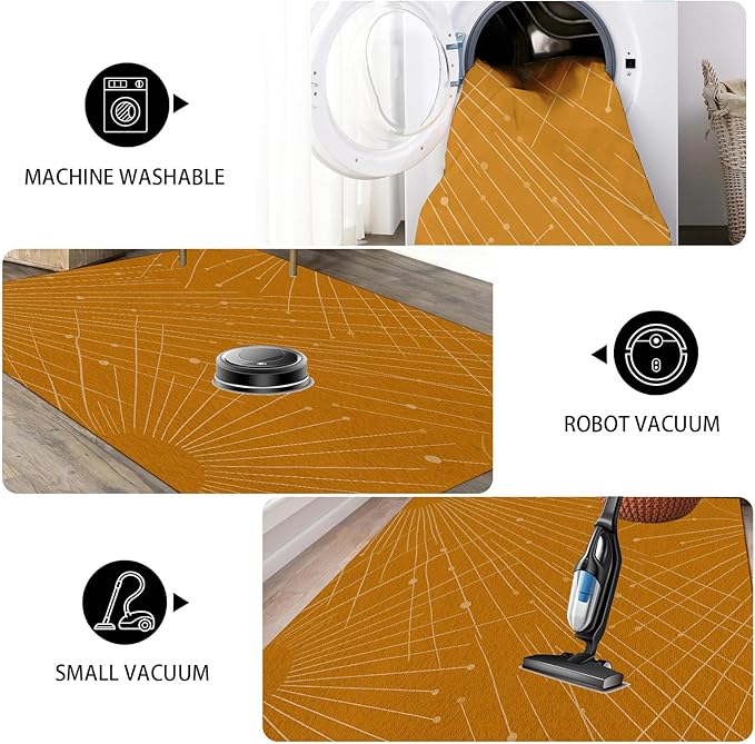 Modern Washable Area Rug 2x3, Boho Minimalist Non-Slip Rugs, Abstract Striped Soft Carpet for Living Room Bedroom Nursery Room Home Decor Office, Pet Friendly, Orange Beige