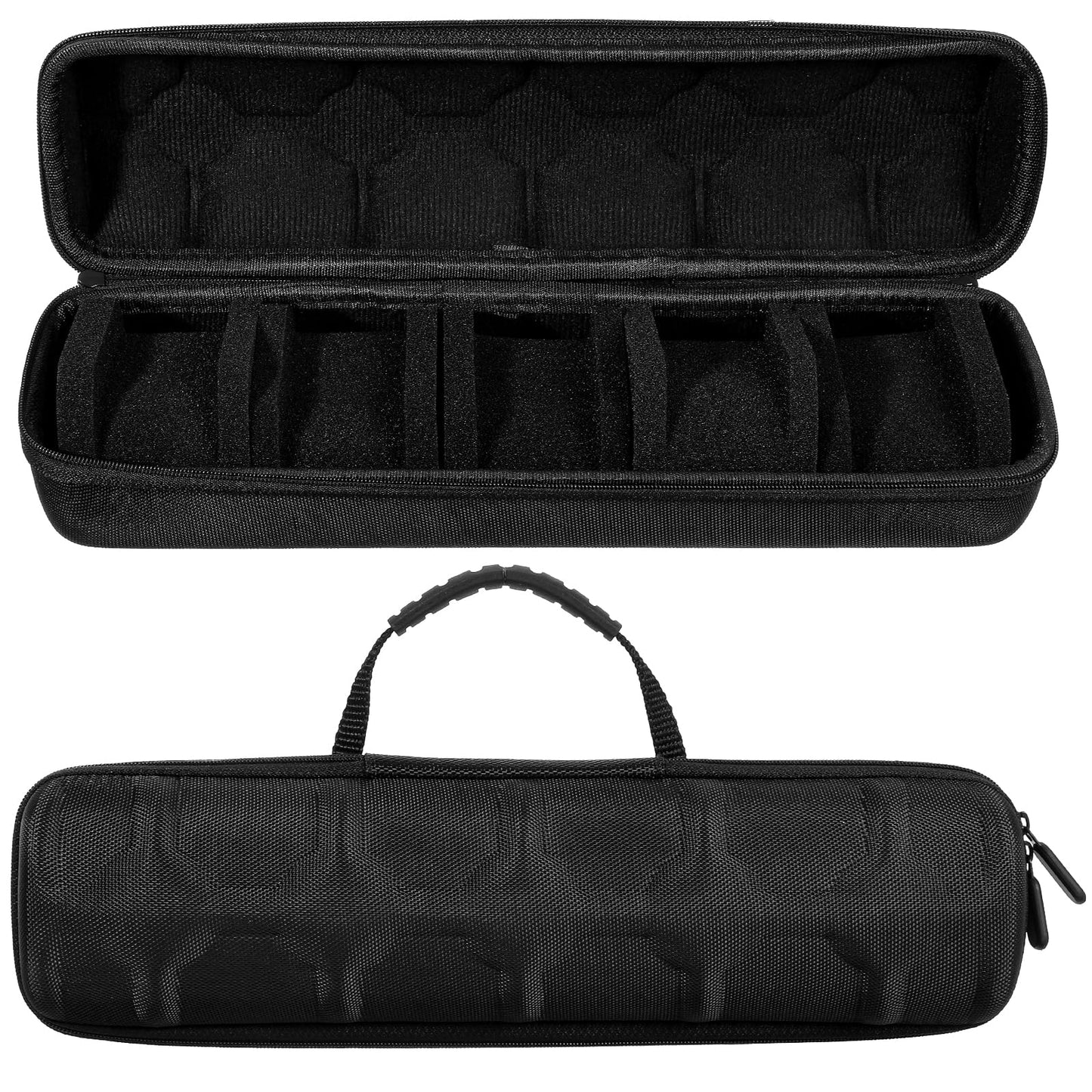 Ubamdom 2 Pcs 5 slots Hard men's watch travel case, Portable zipper storage organizer box with soft compressible foam pillow to fit large and small watchesBlack
