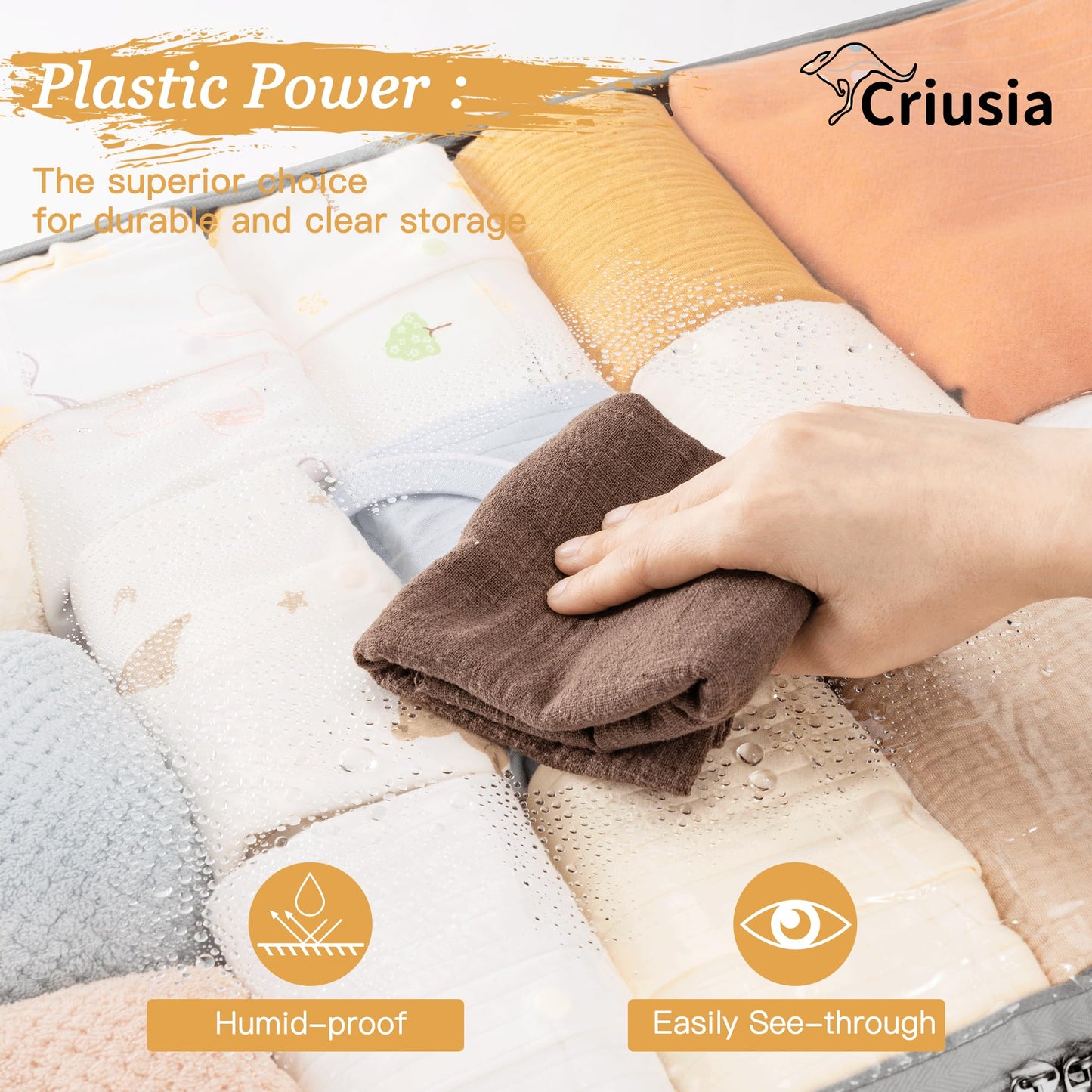 Criusia Under Bed Storage Bins with Clear PVC Lids – 2 Pack Large Underbed Organizers with Heavy-Duty Handles, Reinforced with 800G PP Panels & 80G Non-Woven Fabric – Waterproof & Foldable, Gery