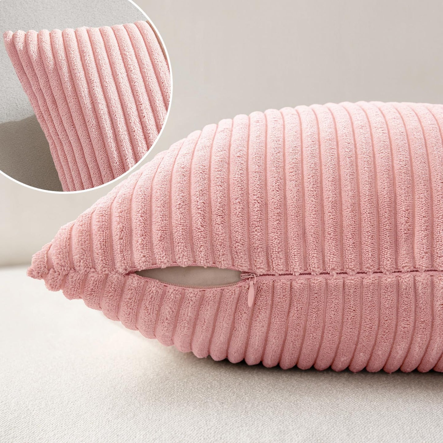 MIULEE Decorative Corduroy Pillow Covers Soft Solid Pack of 2 Cushion Cases Boho Square Throw Pillow Covers Pink Cute Pillowcases for Couch Chair Sofa Bed Living Room Home Decor 18 x 18 Inch