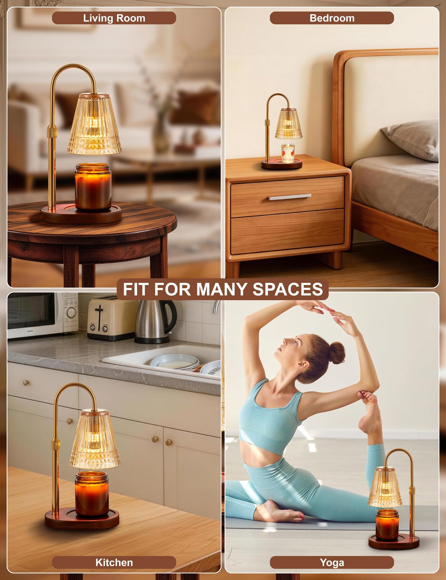 Candle Warmer Lamp with Dimmer & Timer，Adjustable Height for Jar Candles, Birthday Gifts for Mom Women Sister, Housewarming for New Home Decor, Wax Warmer for Jar Candles with 2 Bulbs (Amber-gold)