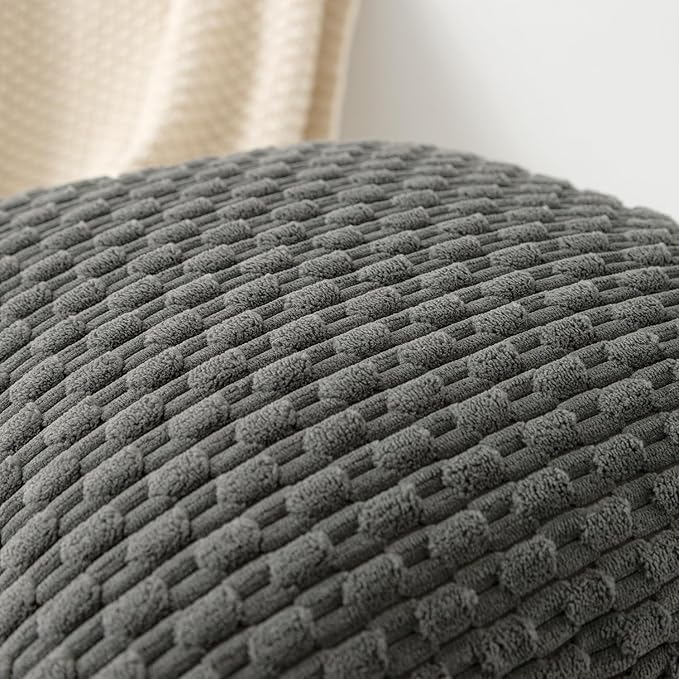 Kevin Textile Euro Sham Pillow Covers 28x28 Inch 2 Packs Soft Boho Striped Corduroy Decorative Throw Pillows for Living Room Couch Bed Sofa Rustic Farmhouse Home Decor 71x71cm Dark Grey