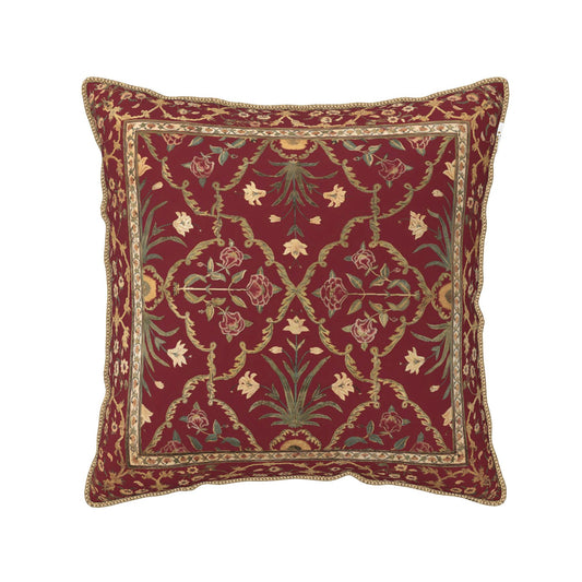 Jencoleekim Vintage Tapestry Red Boho Floral Carpet Velvet Throw Pillow Covers 18"x18" Retro Decorative Pillows Cover Soft Cushion Case for Sofa Living Room Bedroom