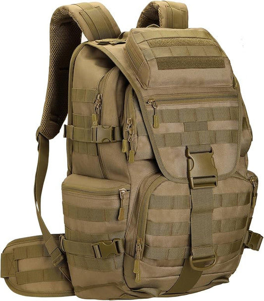 HongXingHai 50L Military Tactical Backpack 3 Day Assault Pack Molle Daypack Hiking Backpack for Men and Women (Khaki)