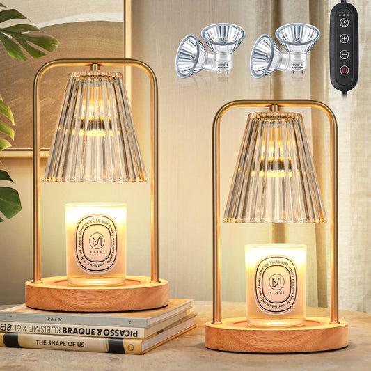 2-Pack Candle Warmer Lamps with Timer, Electric Candle Lamp Warmer for Jar Candles, Dimmable Wax Melt Warmer with 4 Bulbs, Mom Birthday House Warming Gift New Home, Vintage Home Decor